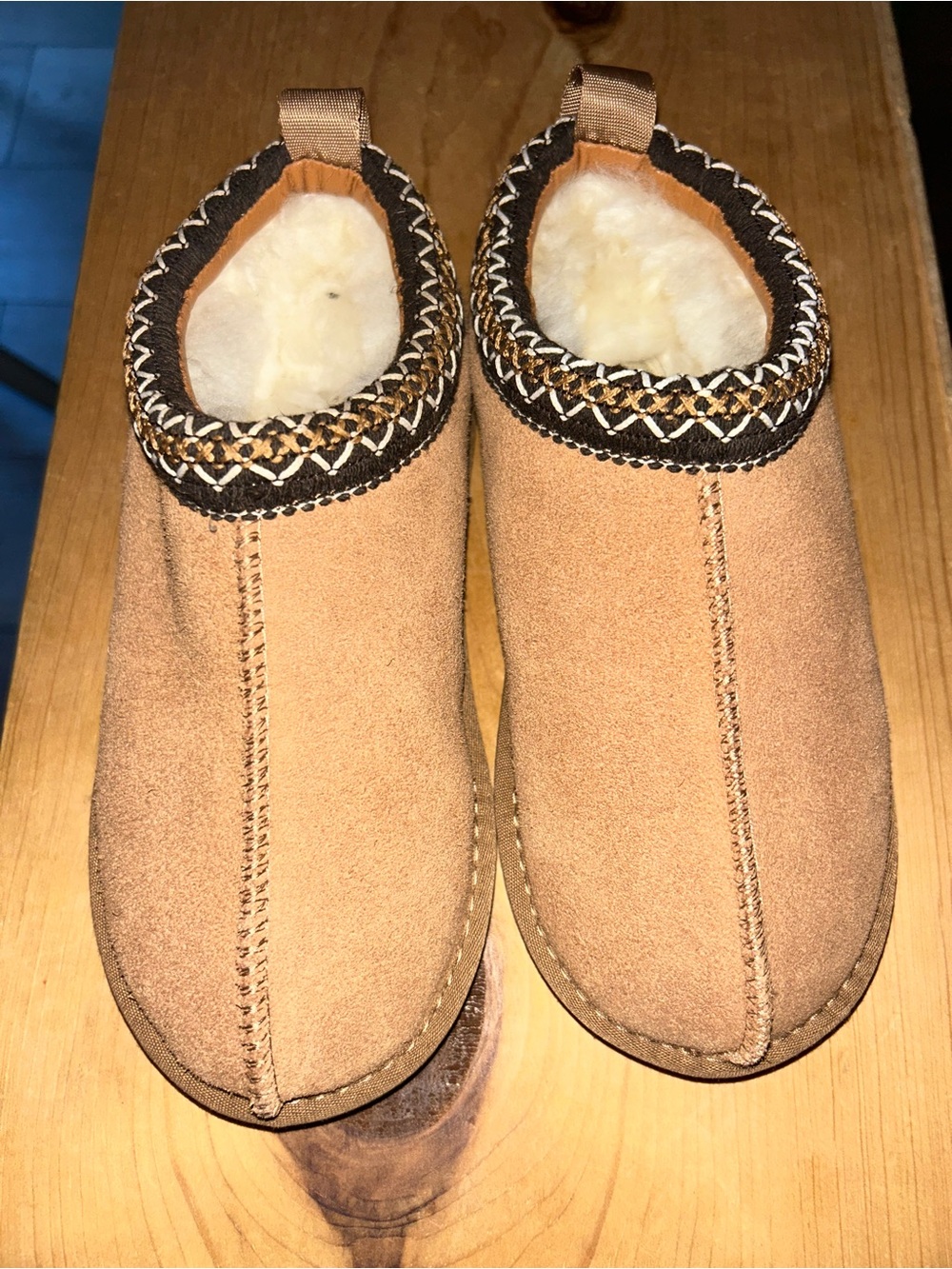Kids Tan Plush-Lined Slip-On Slippers
